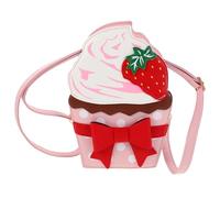 RORPOIR Leichte Mädchenhandtaschen Cupcake Tüten Design mit Bow Akzent und verstellbarem Riemen, Erdbeer Umhängetasche aus PU für Alltag und Freizeit