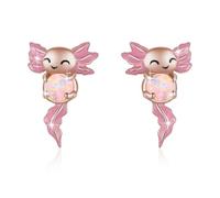 Rosa Axolotl Ohrringe für Frauen 925 Sterling Silber Rosa Opal Tier Ohrstecker Hypoallergene Mexikanischer Axolotl Schmuck Geschenke für Damen Mädchen