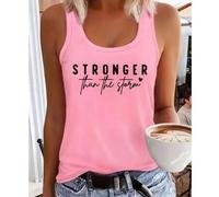 Rosa gestricktes Tanktop für Damen mit "Stronger Than The Storm"-Aufdruck, Rundhalsausschnitt, Regular Fit, lässig für den Sommer