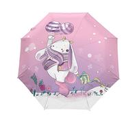 Rosa Hase Weihnachtstag Regenschirm Automatik Auf-Zu Taschenschirm Umbrella Kompakt Schirme für Jungen Mädchen Strand Frauen