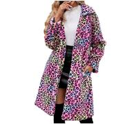 Rosa Leopard Pelzmantel Damen Kunstfell Winterjacke Lange Kunstpelze Jacke Dicke Warme Mantel Langarm Umlegekragen Felljacke Wintermantel Große Größen Fellmantel Winter Pelzjacke Übergangsjacke 3XL