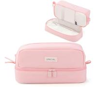 Rosa Mäppchen Federmäppchen mit großer Kapazität, Federtaschen Etui Stifte 2 Fach für Mädchen, Pencil Case Aesthetic für Studentin Erwachsene, Tragbare Stiftetasche Pencil Case für Schule & Büro