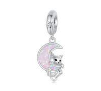 Rosa Opal Mond Katze Charms 925 Sterling Silber Charms Anhänger Fits Pandora Armband Halskette für Frauen