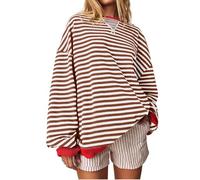 Rosa Pullover Langärmeliges Shirt Y2K Tshirt Gestreift Damen Langarmshirt Damen Gestreift Sweater Damen Sweat-Shirts Damen Gestreiftes Langarmshirt Oversized Pullover Pink Damen Damen Pullover