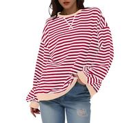 Rosa Pullover Langarmshirt Gestreift Damen Damen Pullover Sweatshirt Pullover Pink Damen Pullover Damen Rundhalsausschnitt Weisses Y2K Top Blusentops Mit Rundhalsausschnitt Striped Sweatshirt