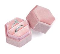 Rosa Ringbox Samt, 2 Slot Ehering Box mit Abnehmbarem Deckel, Kleine Jahrgang Verlobungsring Box, Sechskant Ringschatulle, Ringschatulle für Vorschlag, Jubiläen, Hochzeiten, Valentinstag, Verlobungen