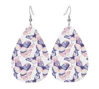 Rosa Schmetterlings-Druck Ohrringe für Frauen, modische Tropfenohrringe aus Leder für Frauen, trendige, bunte Tropfen-Ohrringe