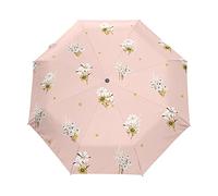 Rosa Strauß Chrysantheme Nahtlos Regenschirm Taschenschirm Auf-Zu Automatik Schirme Winddicht Leicht Kompakt UV-Schutz Reise Schirm für Jungen Mädchen Strand Frauen