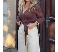 Rosa Yoga Fitness Sport kurzer Wickelpullover, V-Ausschnitt Langarm dehnbarer weicher Cardigan, minimalistisch elegantes Allzweck-Kleiderschrank Essen
