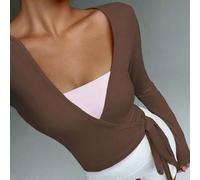 Rosa Yoga Fitness Sport kurzer Wickelpullover, V-Ausschnitt Langarm dehnbarer weicher Cardigan, minimalistisch elegantes Allzweck-Kleiderschrank Essen