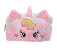 Rosafarbene Kosmetiktasche Einhorn Plüsch, Kompakt für Reisen, Mädchen | Kulturbeutel für Teenager und Schülerinnen, Weiche Haptik, Cartoon Design, für Fläschchen und Pflege