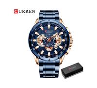 (Rose Blue Box) Herrenuhr, neue lässige Sport-Chronographenuhr, Edelstahl-Armbanduhr, großes Zifferblatt, Quarzuhr