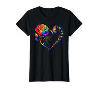 Rose Butterfly Heart Rainbow Colorful Flower Floral Preisgünstiges Grafik-T-Shirt, Damen, Schwarz, L