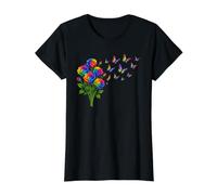 Rose Butterfly Heart Rainbow Colorful Flower Floral Preisgünstiges Grafik-T-Shirt, Damen, Schwarz, XS