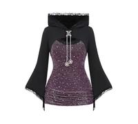 ROSE GAL Damen-Tank-Top-Set in Übergröße, Gothic, Punk, Spitze, Glockenärmel, Ketten, mit Kapuze und strukturiertem Tank-Top, Schwarz_3, 5X