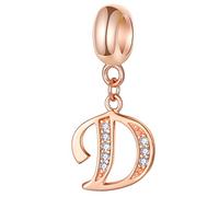 Rose Gold Buchstabe D Charms Alphabet Perlen, 925 Sterling Silber Initial D Anhänger CZ Geburtsstein passt Pandora Letter Armband, für Papa/Papa/Tochter Geschenke Halskette Schmuck