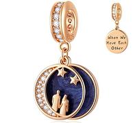 Rose Gold Valentinstag Charms fit europäischen Armband, Paar Liebhaber, Smiley Gesicht Rose Blume Mondsichel Sterne Herzschlag geknotet Herz Charm in Sterling Silber, Geschenke für Familie/Geburtstag