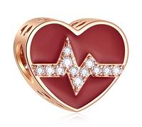 Rose Gold Valentinstag Charms fit europäischen Armband, Paar Liebhaber, Smiley Gesicht Rose Blume Mondsichel Sterne Herzschlag geknotet Herz Charm in Sterling Silber, Geschenke für Familie/Geburtstag
