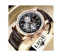 (Rose goldene schwarz) LIGE Top Marke Herren Uhren Luxus Männer Armbanduhr Voller Stahl Quarzuhr Sport