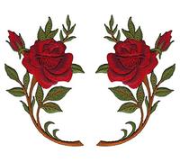 Rose Rot 2 Stück Aufnäher zum aufbügeln oder aufnähen Bügelbild Aufbügler für Kleidung gestickter Bügelflicken Blumen Applikation Patch Größe einer Rose 6,3 x 10,6 cm
