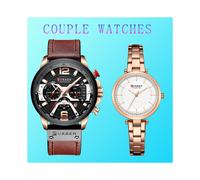 (Rose Schwarz 2 Set) CURREN Original His Hers Uhrensets Edelstahl Damen Herren Armbanduhren Paar