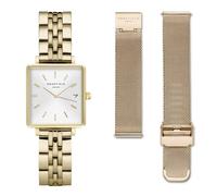 Rosefield Boxy XS Gift Set Damen Geschenkset: Goldfarbene Edelstahl-Armbanduhr 24mm + goldfarbenes Edelstahl-Mesh-Armband