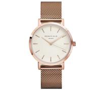 Rosefield Damen-Armbanduhr The Mercer rundes Gehäuse mit weißem Zifferblatt und Armband aus Roségold aus Milanaise-Netz - MWR-M42, roségold, Armband