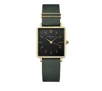ROSEFIELD Damenuhr Boxy Schwarz Leder Grün Gold eckig