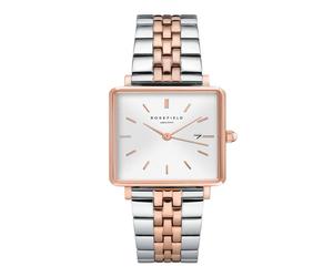 ROSEFIELD Damenuhr The Boxy White Sunray Silver Rosegold Duo QVSRD-Q014
