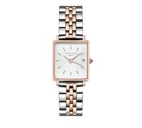 Rosefield Damenuhr The Boxy XS Gold Eckiges Gehäuse - Weißes Zifferblatt mit Roségoldenem & Silbernem Edelstahl Band QMWSSG-Q023