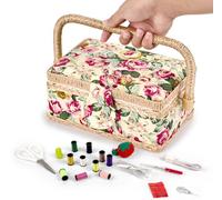 RoseFlower Nähset, Vintage Nähkasten mit Garn, Nadeln, Schere, Maßband, Knöpfen und Nähzubehör für Zuhause, Reisen und Notfallreparaturen, 9 x 13 x 19 cm
