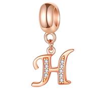 Rosegold Buchstabe H Charms passend für Pandora Letter Basic Armband, Initial H Alphabet Perlen, Roségold 925 Sterling Silber Dangle CZ Anhänger, für Happy Birthday/Halloween Geschenke