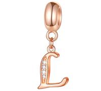 Rosegold Buchstabe L Charms, Initial L Alphabet Anhänger Perlen, 925 Sterling Silber Letter Dangle CZ Geburtsstein passt Pandora Herz Schließe Schlangenkette, für Liebhaber/Dame/Mütter Tag Geschenke