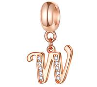Roségold Buchstabe W Charms, Initial W Alphabet Perlen, 925 Sterling Silber Dangle CZ Letter Halskette Anhänger, passend für Pandora Frauen Armbänder, für Frau/neue Mutter/Baby Geschenke