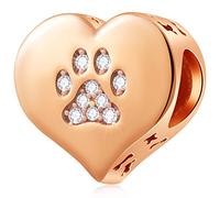 Rosegold Hund/Katze Pfote Druck Charms auf mein Herzen, fit Pandora Tier Armband, 925 Sterling Silber Welpe Paw Prints CZ Perlen mit Hund Knochen, Geschenke für Schwester/Valentinstag/Nichte/Mädchen