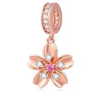 Rosegold Kirschblüte Charms Anhänger passen Pandora Moments Armband, 925 Sterling Silber japanische Sakura Blume Charm CZ Perlen, Geschenke für Geburtstag/Jahrestag/Muttertag