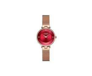 (Roségold) Klassische schwarze Damenuhren mit Strass Damenmode Stahl Mesh Watch Curren Female