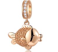 Rosegold männliche Karpfen Fisch Anhänger Goldfisch Charms passen Pandora Valentines Armband, 925 Sterling Silber Junge Goldfish Koi Fish CZ Perlen, Hochzeitstag Geschenk für Freund/Mann/Paar