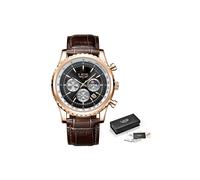 (Roségold schwarz L) Neue LIGE Mode Herrenuhr Edelstahl Top-Marke Luxus Sport Chronograph Quarz