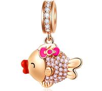 Rosegold weibliche Karpfen Fisch Anhänger Goldfisch Charms passen Pandora Valentinstag Armband, 925 Sterling Silber Mädchen Goldfish Koi Fish CZ Perlen, Geschenk für Freundin/Frau/Schwester