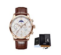 (Roségold weiß) 2023 LIGE Herrenuhren Top-Marke Luxus Herren Armbanduhr Leder Quarzuhr Sport