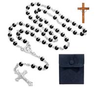 Rosenkranz Auto Schwarz Holz,Rosenkranz Katholisch,Christ Kruzifix Kette,Gebetskette Christlich,Samt Geschenkbeutel,zur Kommunion mit Retro-Kreuz Kette,Katholisches Christen für Taufe,Hochzeit,Party