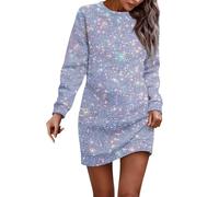 Rosennie Abendkleider Elegant Für Hochzeit Hemdkleid Damen Generic Rundhals Glitzerkleid Langarm Minikleid Elegant Ballkleid Knielang Locker Sweat Kleid Party Kleid Damen-Kleider (Light Purple, L)