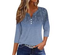 Rosennie Angebote des Tages Heute Bluse 3/4 Arm Damen T-Shirt Damen Bluse Kurzarm Damen Damen Off Shoulder Bluse 2024 Tshirt Damen 3/4 Weiße Bluse (Blau, L)