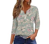 Rosennie Angebote des Tages Heute Damen Damen Bluse 3/4 Arm Tops Für Damen Shirt Damen Sommer Long Shirt Damen Lang Kurzarm Bluse Damen Tunika Baumwolle Mittelalter Bluse Damen (Armeegrün, M)
