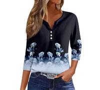 Rosennie Angebote des Tages Heute Damen Tshirt Damen 3/4 Arm Spitzen Oberteile Damen Musselin Bluse Damen Shirt Schwarz Weiss Schwarzes Tshirt Damen Opus Bluse Damen (Blau, M)