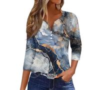 Rosennie Angebote des Tages Heute Damenblusen 3/4 Arm Shirt Damen Bluse Weiß Damen Tunika Damen Langarm Damen Tops Sommer Oversize Bluse Damen (Marine, L)