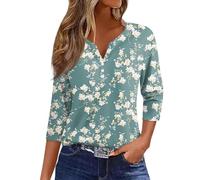 Rosennie Angebote Des Tages Heute Shirt Dreiviertelarm Damen Oberteile Shirt 3/4 Arm Damen Oberteile Damen Sommer Sommer Tshirt Damen Arm Sleeve Kurz Weiße Bluse (Türkis, L)