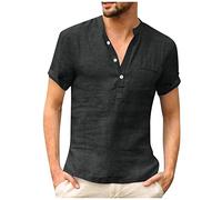 Rosennie Basic Tshirt Herren Herren Hemd Grün Herren Poloshirt V-Ausschnitt Einfarbiges Halbe Knopfleiste Sommerhemd Mit Brusttasche Locker Leicht Kurzarm Hawaiihemd Herren T-Shirt (Schwarz, M)