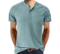 Rosennie Batik Shirt Herren Kariertes Hemd Herren Herren Poloshirts Rundhals Einfarbiges Gerippt Poloshirts Kurzarm Halbe Knopfleiste Slim Fit Golf Shirts Poloshirt (Himmelblau, L)
